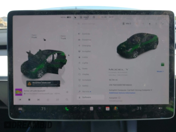 2022 Tesla Model Y Long Range z VIN 7SAYGDEE7NF418223, wystawiony jako IAAI lot #42046651 z przebiegiem 18 724 mil mil oraz . Historia ofert i sprzedaży dostępna na DreamBid. Obrazek 7.