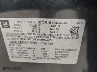 2016 Chevrolet Equinox LT with VIN 2GNALCEK4G6103289, listed as a IAAI auction lot 41885574 with 134,743 mi miles. Bid and sale history available at carsss.com. Image 9.