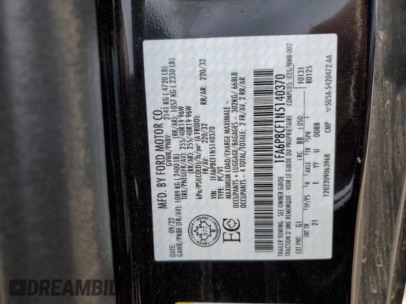 2022 Ford Mustang GT with VIN 1FA6P8CF1N5140370, listed as a Copart auction lot 49728295 with 49,115 mi miles and Clean Title. Bid and sale history available at DreamBid. Image 13.