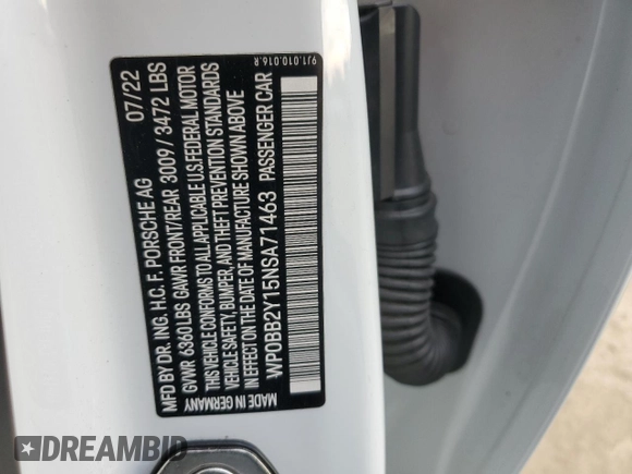 2022 Porsche Taycan 4S z VIN WP0BB2Y15NSA71463, wystawiony jako Copart lot #45126285 z przebiegiem 24 916 mil mil oraz Szkoda całkowita • Salvage title. Historia ofert i sprzedaży dostępna na DreamBid. Obrazek 13.