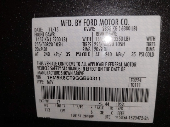 2016 Ford Explorer Sport с VIN 1FM5K8GT9GGB60311, выставлен на аукционе IAAI как лот 42507104 с пробегом 121 776 миль миль и . История ставок и продаж доступна на DreamBid. Изображение 9.