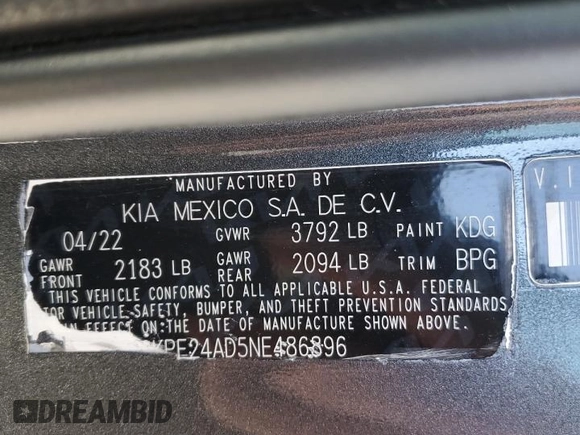 2022 Kia Forte LXS with VIN 3KPF24AD5NE486896, listed as a Copart auction lot 52008125 with 99,463 mi miles and Salvage Title. Bid and sale history available at DreamBid. Image 13.