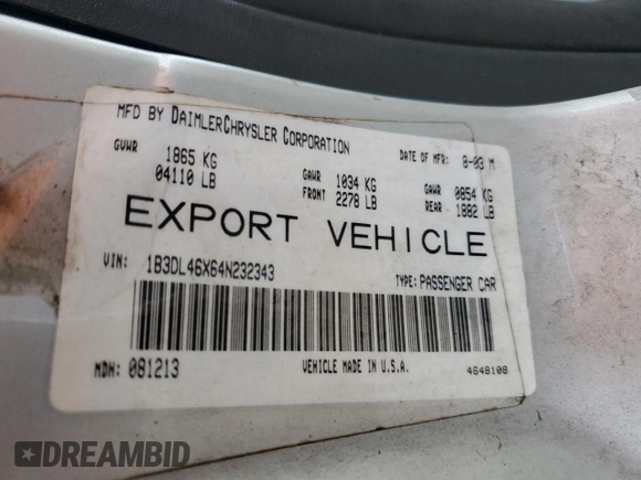 2004 Dodge Stratus z VIN 1B3DL46X64N232343, wystawiony jako Copart lot #80712264 z przebiegiem 198 206 mil mil oraz Szkoda całkowita • Salvage title. Historia ofert i sprzedaży dostępna na DreamBid. Obrazek 12.