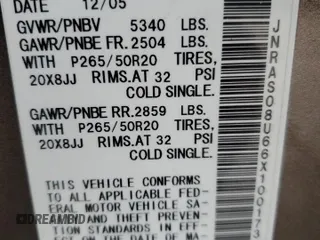 2006 Infiniti FX35 with VIN JNRAS08U66X100173, listed as a Copart auction lot 47667785 with 242,784 mi miles and Clean Title. Bid and sale history available at carsss.com. Image 13.