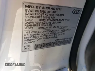 2023 Audi Q8 Premium Plus with VIN WA1EVBF13PD016600, listed as a Copart auction lot 72583044 with 31,983 mi miles and Salvage title. Bid and sale history available at DreamBid. Image 14.