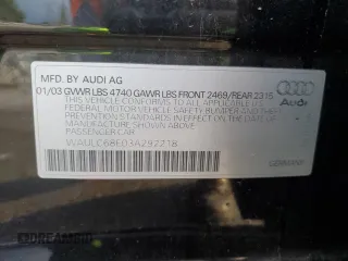 2003 Audi A4 1.8T with VIN WAULC68E03A292218, listed as a Copart auction lot 45030785 with 170,803 mi miles and Salvage Title. Bid and sale history available at carsss.com. Image 14.