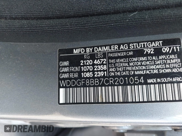 2012 Mercedes-Benz C 300 Sport with VIN WDDGF8BB7CR201054, listed as a IAAI auction lot 42240771 with 171,416 mi miles and . Bid and sale history available at DreamBid. Image 9.
