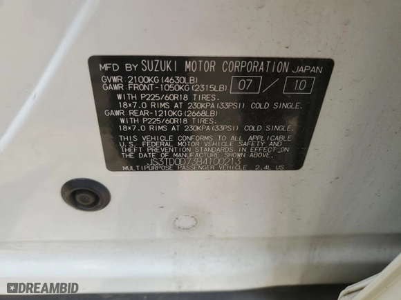 2011 Suzuki Grand Vitara Limited with VIN JS3TD0D73B4100213, listed as a Copart auction lot 72425784 with 173,725 mi miles and Salvage Title. Bid and sale history available at carsss.com. Image 12.