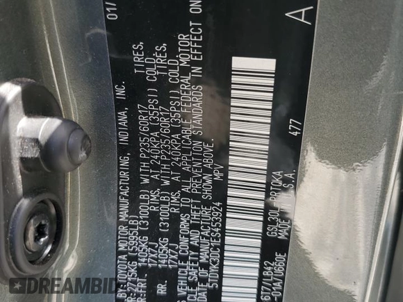 2014 Toyota Sienna XLE with VIN 5TDYK3DC1ES453924, listed as a Copart auction lot 56148565 with 198,185 mi miles and Clean title. Bid and sale history available at DreamBid. Image 13.