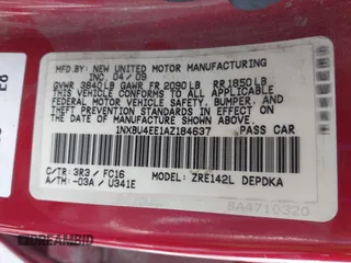 2010 Toyota Corolla with VIN 1NXBU4EE1AZ184637, listed as a IAAI auction lot 41751380 with 175,955 mi miles. Bid and sale history available at carsss.com. Image 9.