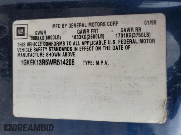 1998 GMC Yukon with VIN 1GKEK13R5WR514208, listed as a Copart auction lot 49724615 with 260,788 mi miles and Salvage Title. Bid and sale history available at carsss.com. Image 12.