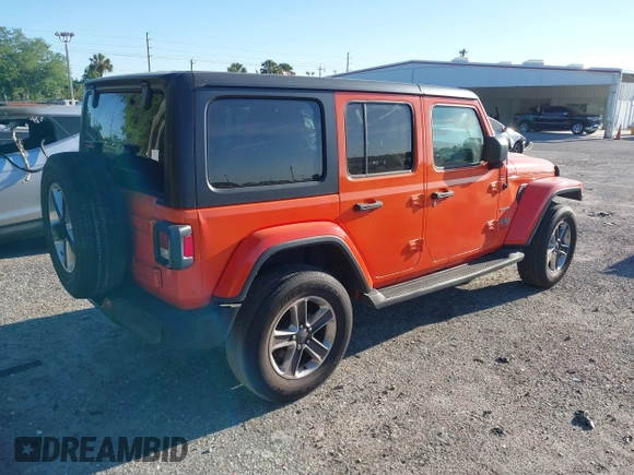 2018 Jeep Wrangler Unlimited Sahara with VIN 1C4HJXEG3JW323634, listed as a IAAI auction lot 41853471 with 126,531 mi miles. Bid and sale history available at carsss.com. Image 4.
