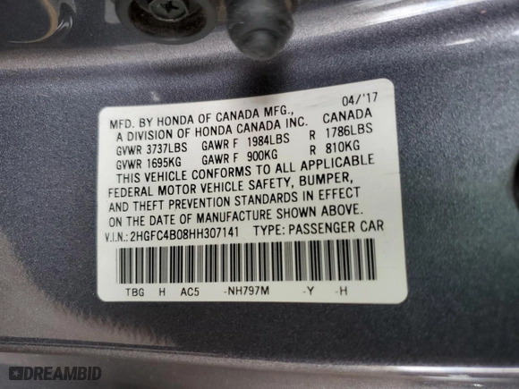 2017 Honda Civic Coupe LX-P with VIN 2HGFC4B08HH307141, listed as a Copart auction lot 45480535 with 118,492 mi miles and Salvage Title. Bid and sale history available at carsss.com. Image 12.