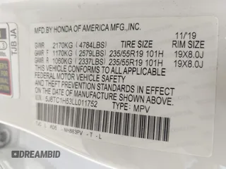 2020 Acura RDX Technology with VIN 5J8TC1H53LL011752, listed as a IAAI auction lot 42365331 with 43,039 mi miles and . Bid and sale history available at DreamBid. Image 9.