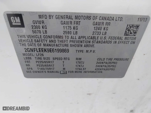 2014 Chevrolet Equinox LS with VIN 2GNFLEEK9E6199869, listed as a IAAI auction lot 41986883 with 187,501 mi miles. Bid and sale history available at carsss.com. Image 9.