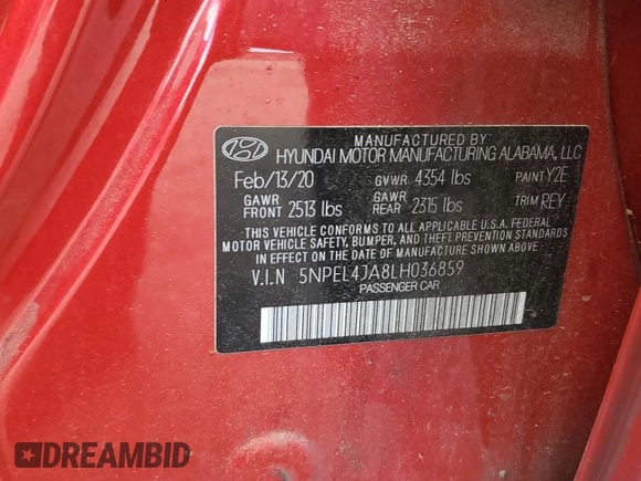 2020 Hyundai Sonata SEL z VIN 5NPEL4JA8LH036859, wystawiony jako Copart lot #50683165 z przebiegiem 165 055 mil mil oraz Szkoda całkowita • Salvage title. Historia ofert i sprzedaży dostępna na DreamBid. Obrazek 12.