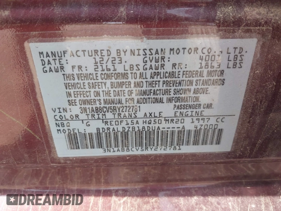 2024 Nissan Sentra SV with VIN 3N1AB8CV5RY272781, listed as a IAAI auction lot 42531441 with 18,971 mi miles and . Bid and sale history available at DreamBid. Image 9.