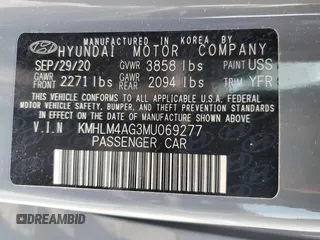2021 Hyundai Elantra SEL z VIN KMHLM4AG3MU069277, wystawiony jako Copart lot #58504045 z przebiegiem 37 668 mil mil oraz Szkoda całkowita • Salvage title. Historia ofert i sprzedaży dostępna na DreamBid. Obrazek 13.