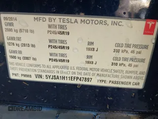 2014 Tesla Model S 60 with VIN 5YJSA1H11EFP47897, listed as a IAAI auction lot 41802285 with Not Provided miles and . Bid and sale history available at DreamBid. Image 9.