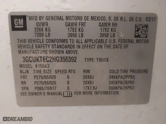2017 Chevrolet Silverado 1500 High Country with VIN 3GCUKTEC2HG356392, listed as a IAAI auction lot 40929284 with 93,576 mi miles. Bid and sale history available at carsss.com. Image 9.