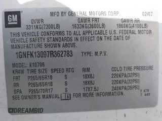 2007 Chevrolet Tahoe LT с VIN 1GNFK13097R362783, выставлен на аукционе IAAI как лот 42078939 с пробегом 179 446 миль миль и . История ставок и продаж доступна на DreamBid. Изображение 9.