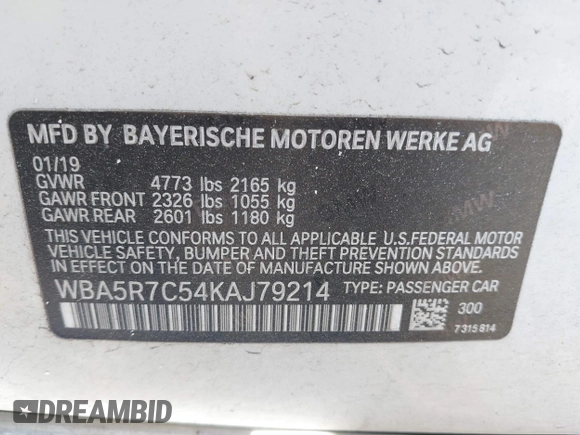 2019 BMW 3 Series 330i xDrive with VIN WBA5R7C54KAJ79214, listed as a IAAI auction lot 42001361 with 103,265 mi miles. Bid and sale history available at carsss.com. Image 9.