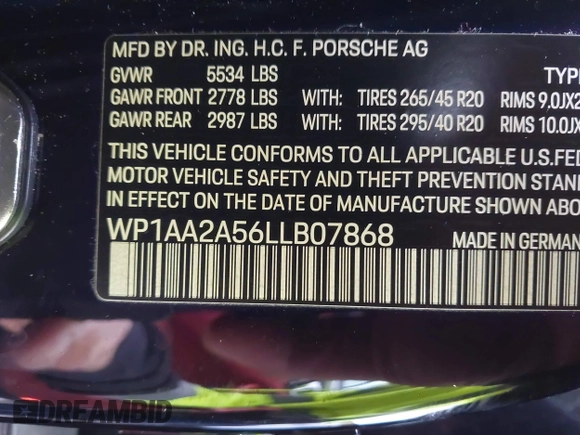 2020 Porsche Macan z VIN WP1AA2A56LLB07868, wystawiony jako IAAI lot #41277477 z przebiegiem 42 520 mil mil oraz . Historia ofert i sprzedaży dostępna na DreamBid. Obrazek 9.