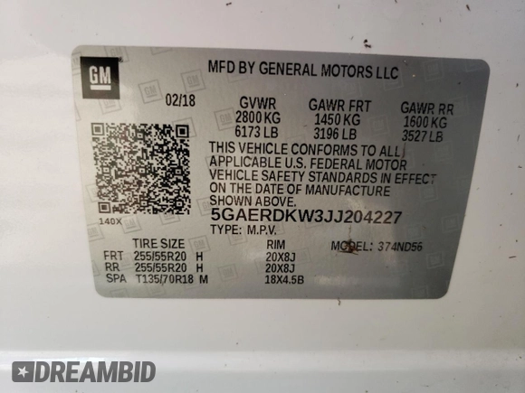 2018 Buick Enclave Avenir with VIN 5GAERDKW3JJ204227, listed as a Copart auction lot 77609994 with Not Provided miles and Salvage Title. Bid and sale history available at DreamBid. Image 13.