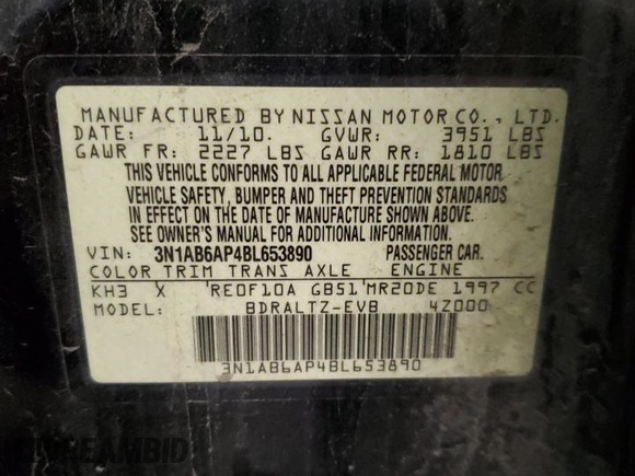 2011 Nissan Sentra S z VIN 3N1AB6AP4BL653890, wystawiony jako Copart lot #61950315 z przebiegiem 105 492 mil mil oraz Szkoda całkowita • Salvage title. Historia ofert i sprzedaży dostępna na DreamBid. Obrazek 12.