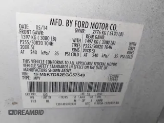 2014 Ford Explorer XLT z VIN 1FM5K7D82EGC57549, wystawiony jako IAAI lot #42351554 z przebiegiem 157 473 mil mil oraz . Historia ofert i sprzedaży dostępna na DreamBid. Obrazek 9.