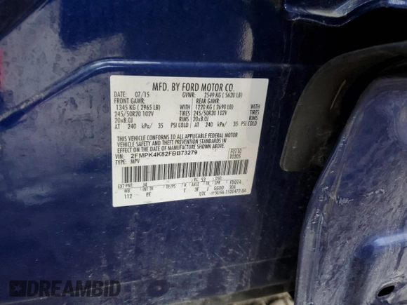 2015 Ford Edge Titanium z VIN 2FMPK4K82FBB73279, wystawiony jako Copart lot #43707385 z przebiegiem 146 111 mil mil oraz Szkoda całkowita • Salvage title. Historia ofert i sprzedaży dostępna na DreamBid. Obrazek 15.
