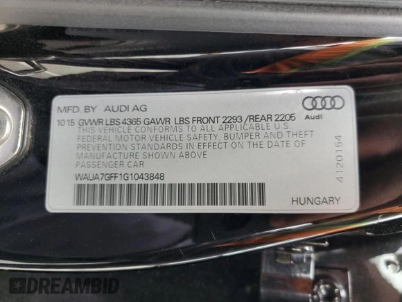 2016 Audi A3 1.8T Premium with VIN WAUA7GFF1G1043848, listed as a Copart auction lot 49733403 with 65,990 mi miles. Bid and sale history available at carsss.com. Image 12.