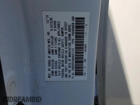 2017 Honda Accord Touring with VIN 1HGCR3F98HA021731, listed as a Copart auction lot 53645455 with 130,907 mi miles and Salvage title. Bid and sale history available at DreamBid. Image 12.