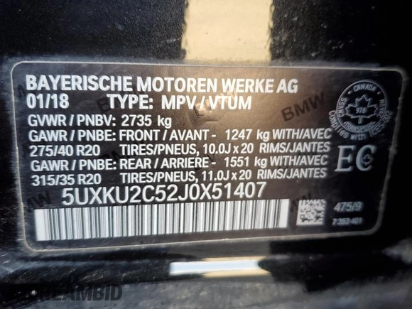 2018 BMW X6 xDrive35i z VIN 5UXKU2C52J0X51407, wystawiony jako Copart lot #54449325 z przebiegiem 125 767 mil mil oraz Szkoda całkowita • Salvage title. Historia ofert i sprzedaży dostępna na DreamBid. Obrazek 14.