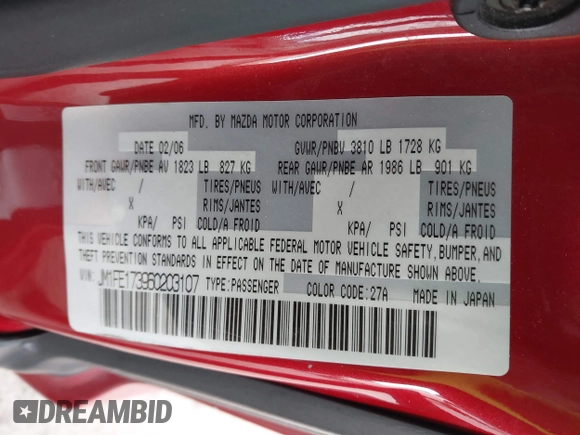 2006 Mazda RX-8 z VIN JM1FE173960203107, wystawiony jako IAAI lot #41416061 z przebiegiem 68 507 mil mil oraz . Historia ofert i sprzedaży dostępna na DreamBid. Obrazek 9.