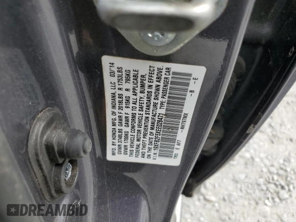 2014 Honda Civic LX with VIN 19XFB2F5XEE028471, listed as a Copart auction lot 55584105 with Not Provided miles and Clean Title. Bid and sale history available at DreamBid. Image 12.