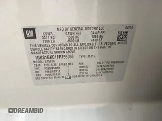 2015 GMC Yukon XL SLE z VIN 1GKS1GKC1FR155056, wystawiony jako IAAI lot #41517607 z przebiegiem 174 634 mil mil oraz . Historia ofert i sprzedaży dostępna na DreamBid. Obrazek 9.