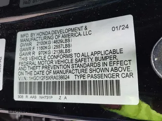 2024 Honda Accord Sport с VIN 1HGCY2F5XRA038624, выставлен на аукционе IAAI как лот 42079871 с пробегом 8 557 миль миль и . История ставок и продаж доступна на DreamBid. Изображение 9.