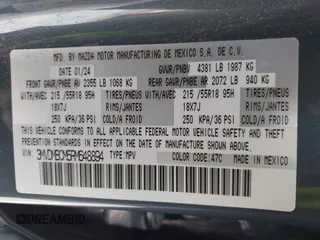 2024 Mazda CX-30 S Preferred with VIN 3MVDMBCM5RM648894, listed as a IAAI auction lot 42119860 with 23,857 mi miles and . Bid and sale history available at DreamBid. Image 9.