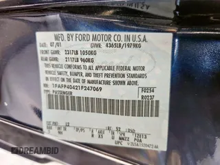 2001 Ford Mustang Standard with VIN 1FAFP40421F247069, listed as a Copart auction lot 61634675 with 133,681 mi miles and Salvage title. Bid and sale history available at DreamBid. Image 12.