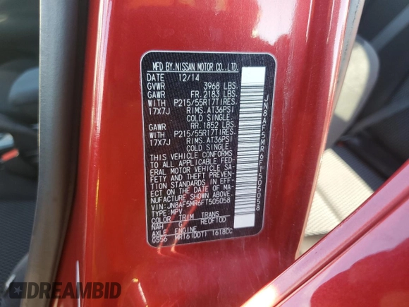 2015 Nissan Juke S with VIN JN8AF5MR6FT505058, listed as a Copart auction lot 45673585 with 96,223 mi miles and Salvage Title. Bid and sale history available at DreamBid. Image 15.