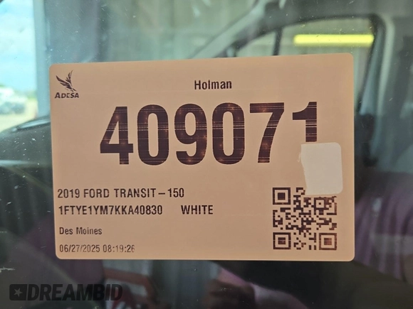 2019 Ford Transit with VIN 1FTYE1YM7KKA40830, listed as a IAAI auction lot 42715724 with 182,589 mi miles and . Bid and sale history available at DreamBid. Image 17.