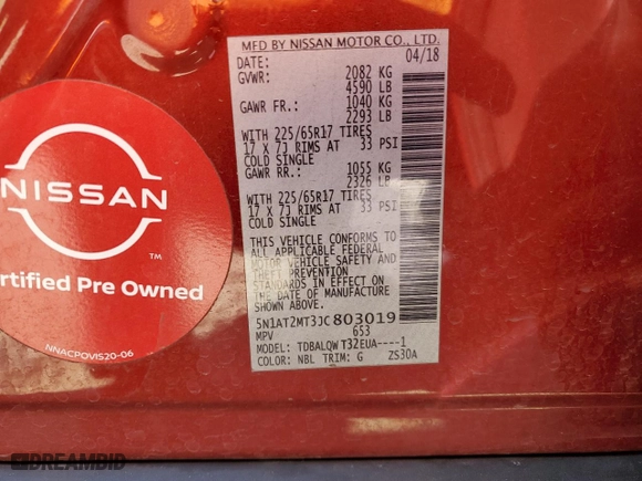 2018 Nissan Rogue S with VIN 5N1AT2MT3JC803019, listed as a Copart auction lot 46023025 with 96,107 mi miles and Salvage Title. Bid and sale history available at carsss.com. Image 13.