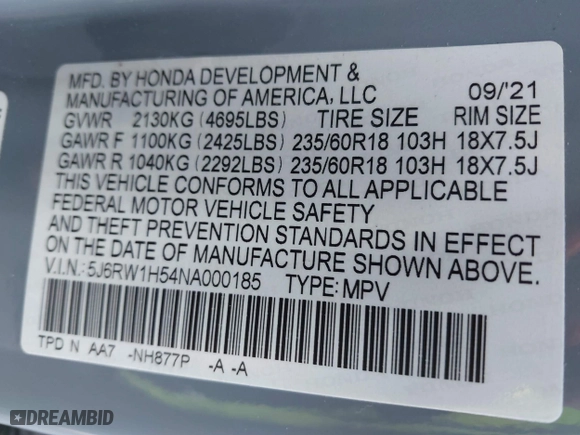 2022 Honda CR-V EX with VIN 5J6RW1H54NA000185, listed as a IAAI auction lot 41441299 with 29,087 mi miles. Bid and sale history available at carsss.com. Image 9.