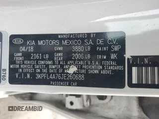 2018 Kia Forte LX with VIN 3KPFL4A76JE260688, listed as a Copart auction lot 44313295 with 123,884 mi miles and Salvage Title. Bid and sale history available at carsss.com. Image 12.