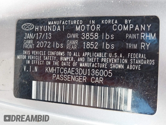 2013 Hyundai Veloster Turbo z VIN KMHTC6AE3DU136005, wystawiony jako IAAI lot #42243308 z przebiegiem 118 257 mil mil oraz . Historia ofert i sprzedaży dostępna na DreamBid. Obrazek 9.