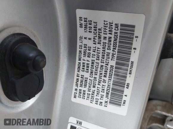 2010 Honda Insight EX with VIN JHMZE2H77AS022538, listed as a IAAI auction lot 41804579 with 184,000 mi miles and . Bid and sale history available at DreamBid. Image 9.
