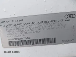 2015 Audi A8 3.0T z VIN WAU3GAFD8FN019722, wystawiony jako IAAI lot #42292255 z przebiegiem 126 889 mil mil oraz . Historia ofert i sprzedaży dostępna na DreamBid. Obrazek 9.