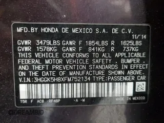 2015 Honda Fit EX-L with VIN 3HGGK5H8XFM752134, listed as a Copart auction lot 51317285 with 89,086 mi miles and Salvage Title. Bid and sale history available at carsss.com. Image 14.