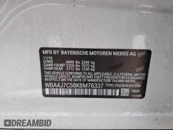 2019 BMW 4 Series 440i xDrive with VIN WBA4J7C58KBM76337, listed as a Copart auction lot 44376145 with 57,786 mi miles and Salvage Title. Bid and sale history available at carsss.com. Image 13.